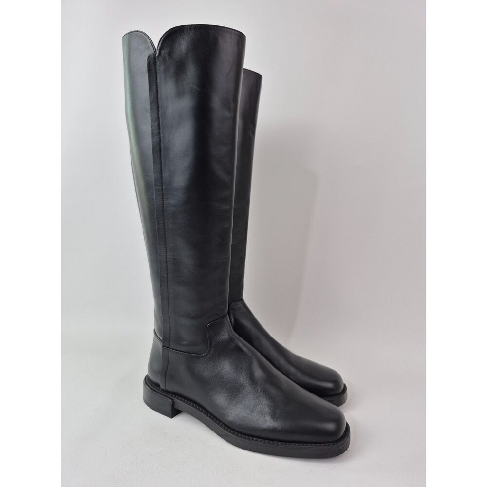 Stuart Weitzman Women's Black Square Toe Riding Boots Size 7.5 B SL963
